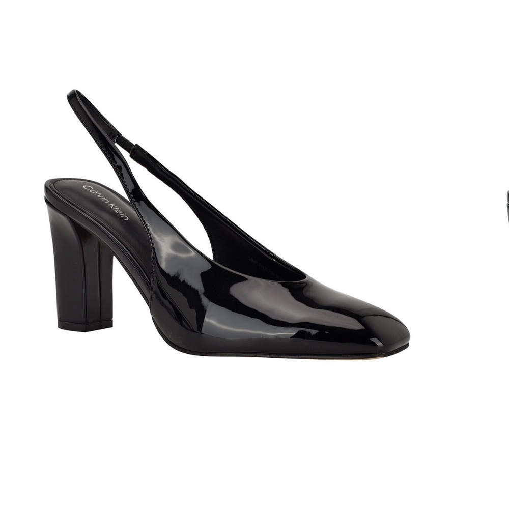 NIB CALVIN KLEIN Black Patent Slingback Block Heel Pumps - Women Shoes Size 8.5 - Picture 2 of 8
